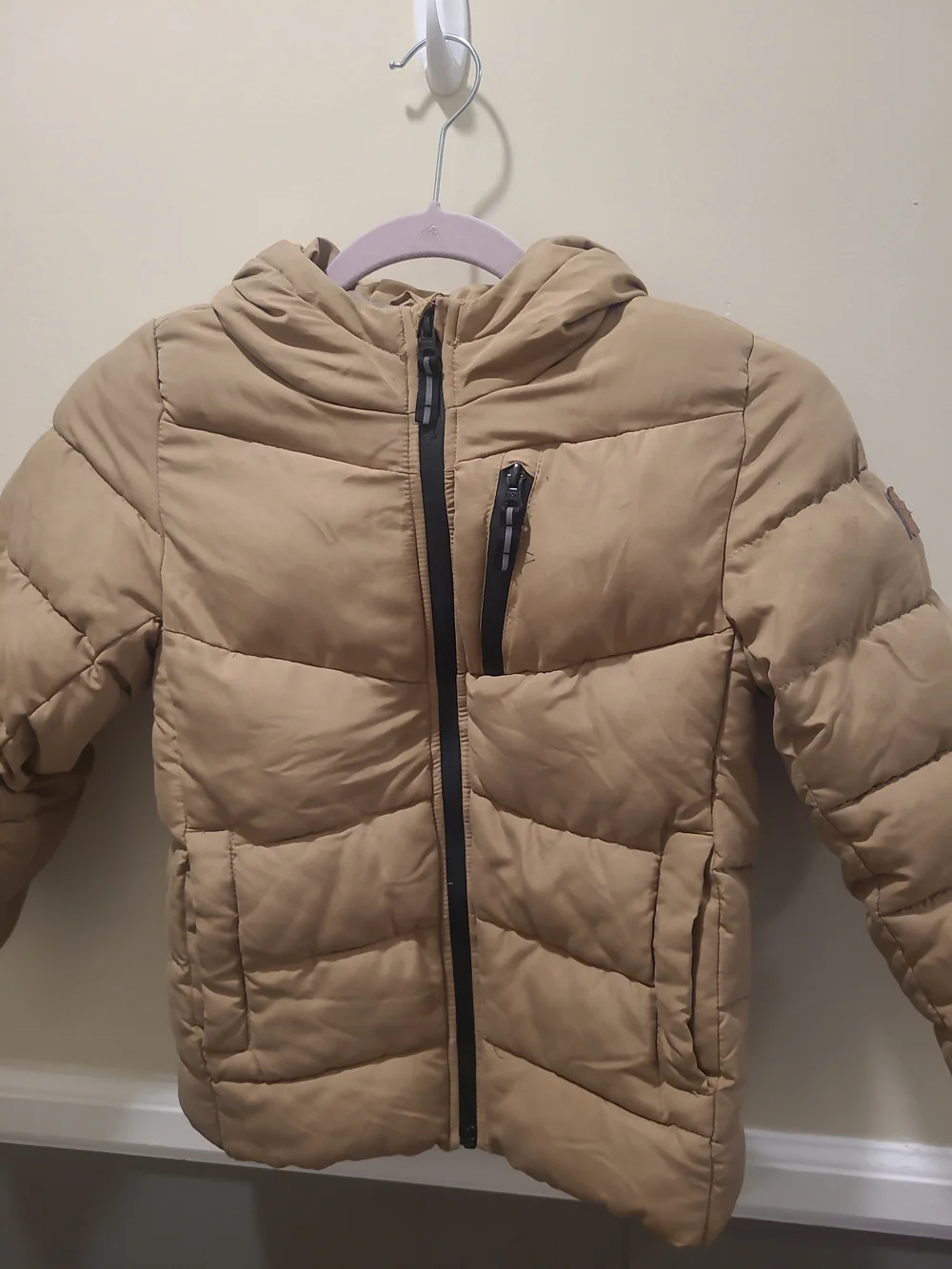 London Fog Kids L7 Hooded Puffer Jacket Tan Winter Coat